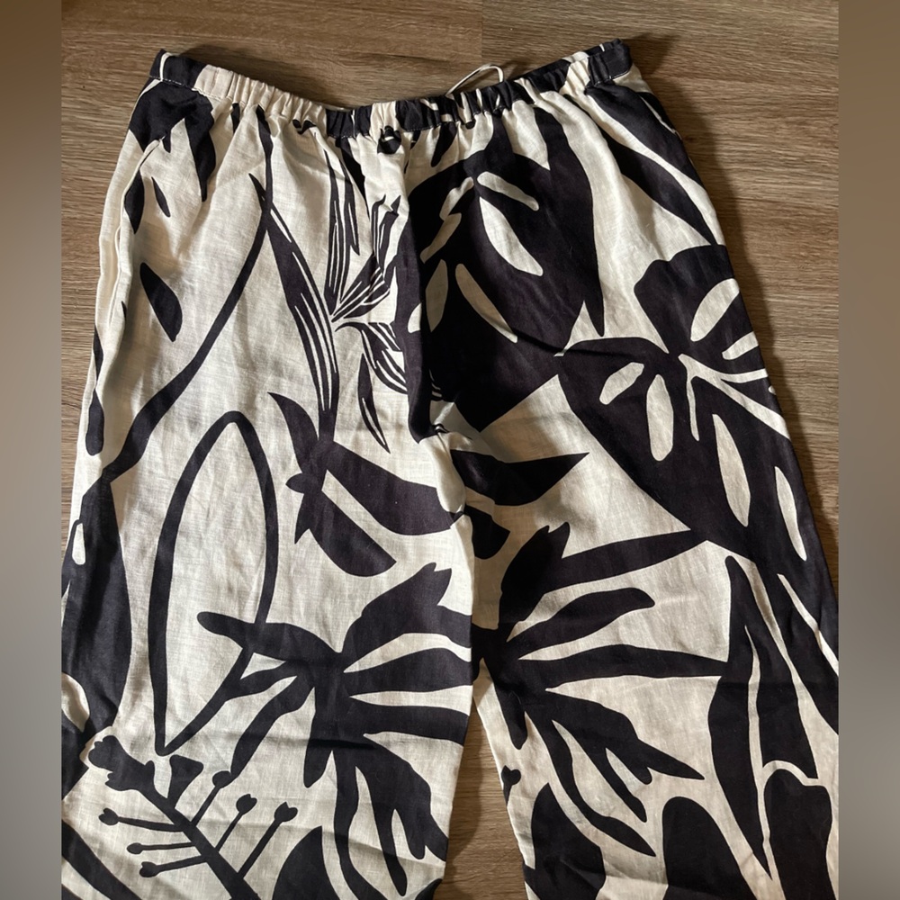 Magaschoni Linen Tropical Palm Print Wide-Leg Pants (Size M) — New Without Tags - Picture 8 of 8